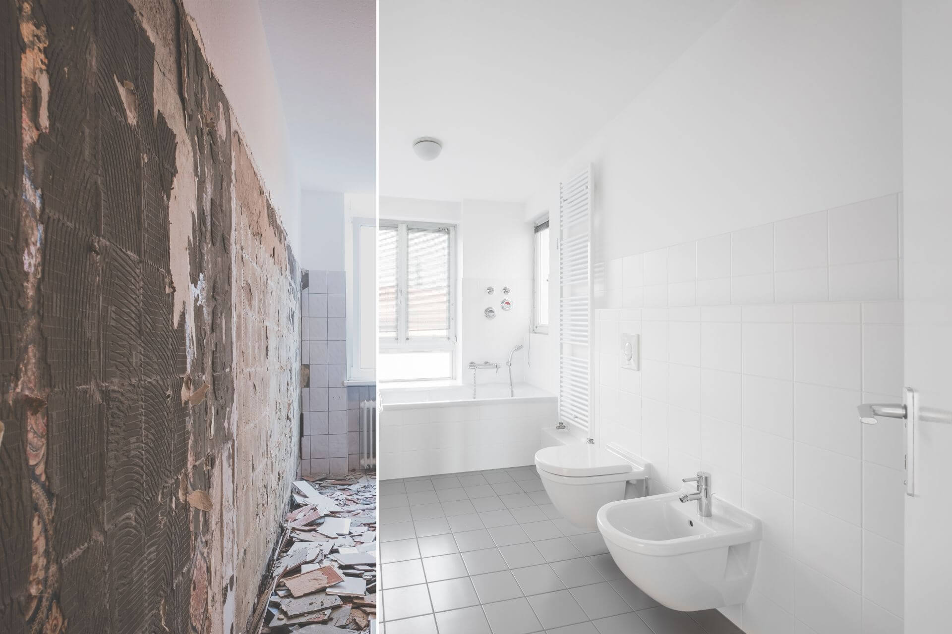 kylpyhuone ennen ja jälkeen